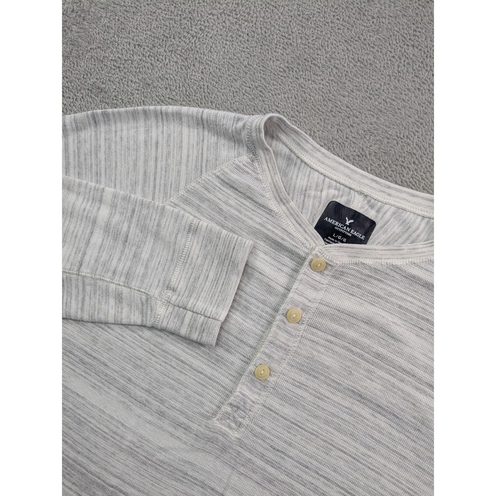 American Eagle Mens Large Gray Space Dye Long Sleeve Henley Shirt Raglan Stretch